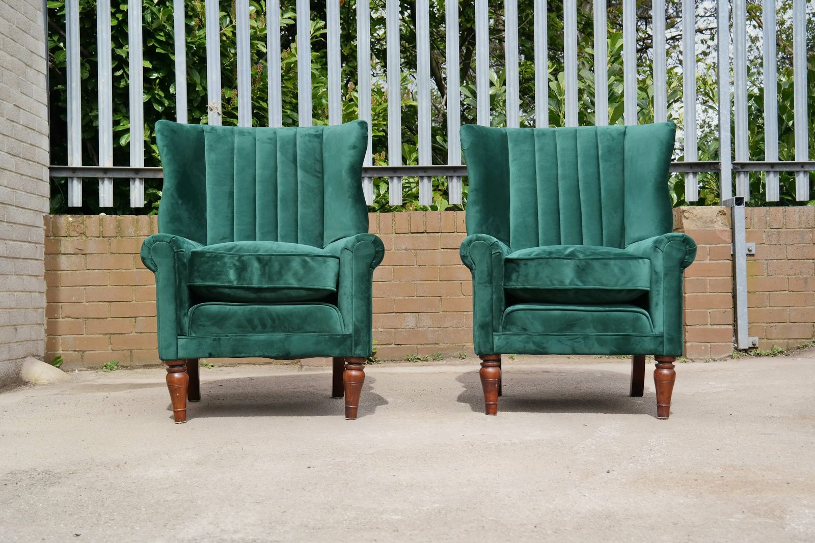 Pair Tetrad Dunmore Library Club Armchairs Velvet Bottle Green