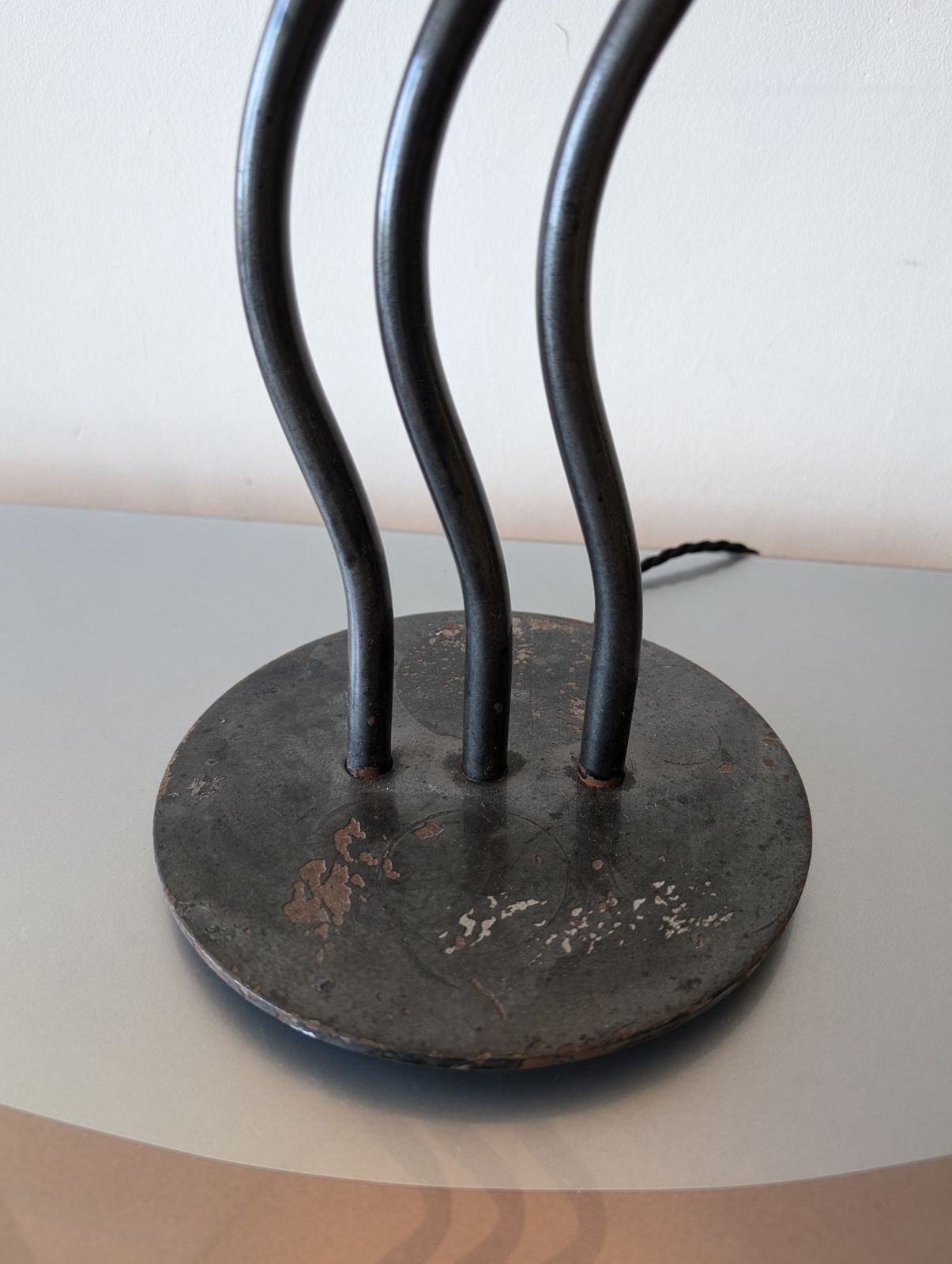 Pair Of Vintage Post Modern 1980s American Black Steel Wiggle Lamps photo Lighting