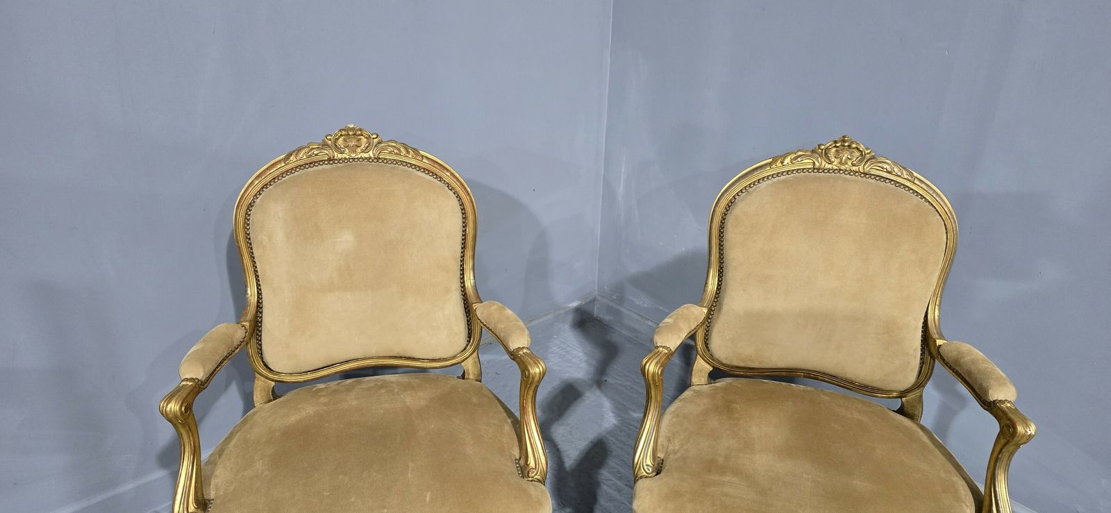Pair French Gilt Bergere Armchairs photo vinterior