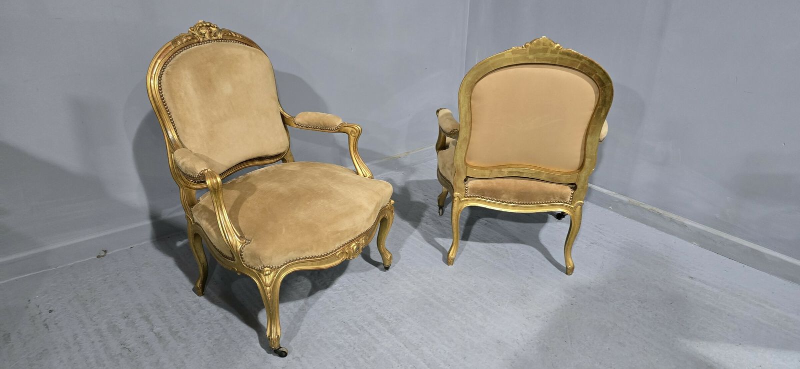 photo furniture Pair French Gilt Bergere Armchairs