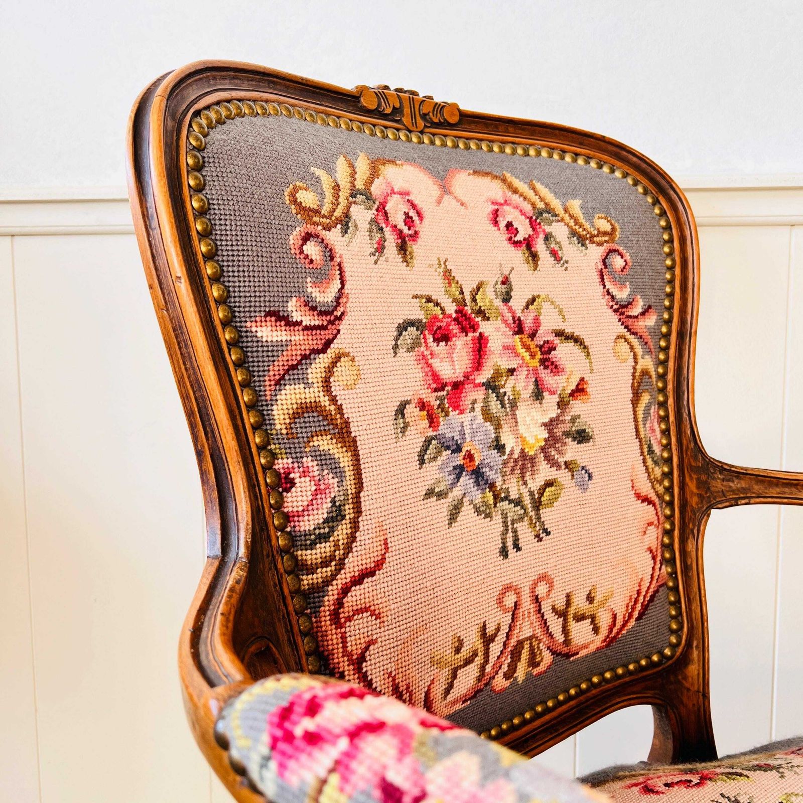 Vintage French Armchair, Antique Style Tapestry Chair photo buy