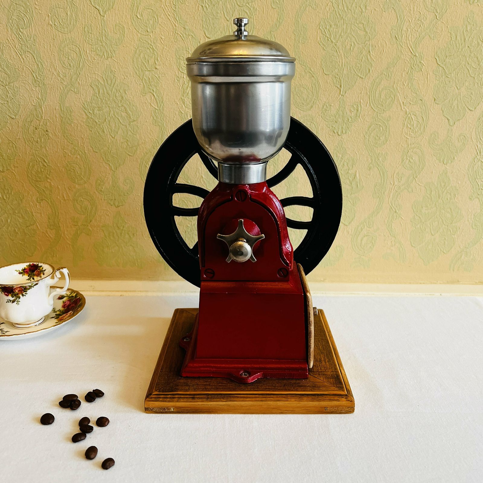 Vintage Coffee Grinder, Wood And Iron Cast, Vintage, Bar And Home Decor, Model Industrial Revolution photo buy