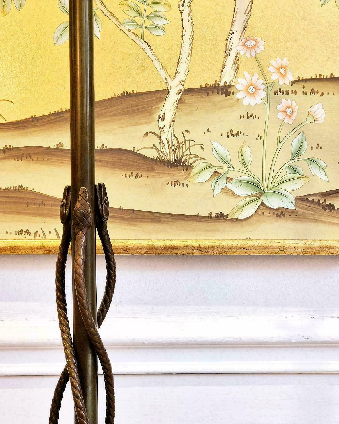 Rare Exquisite Bronze Floor Lamp With Entwined Snakes, Early 1900s. photo for sale