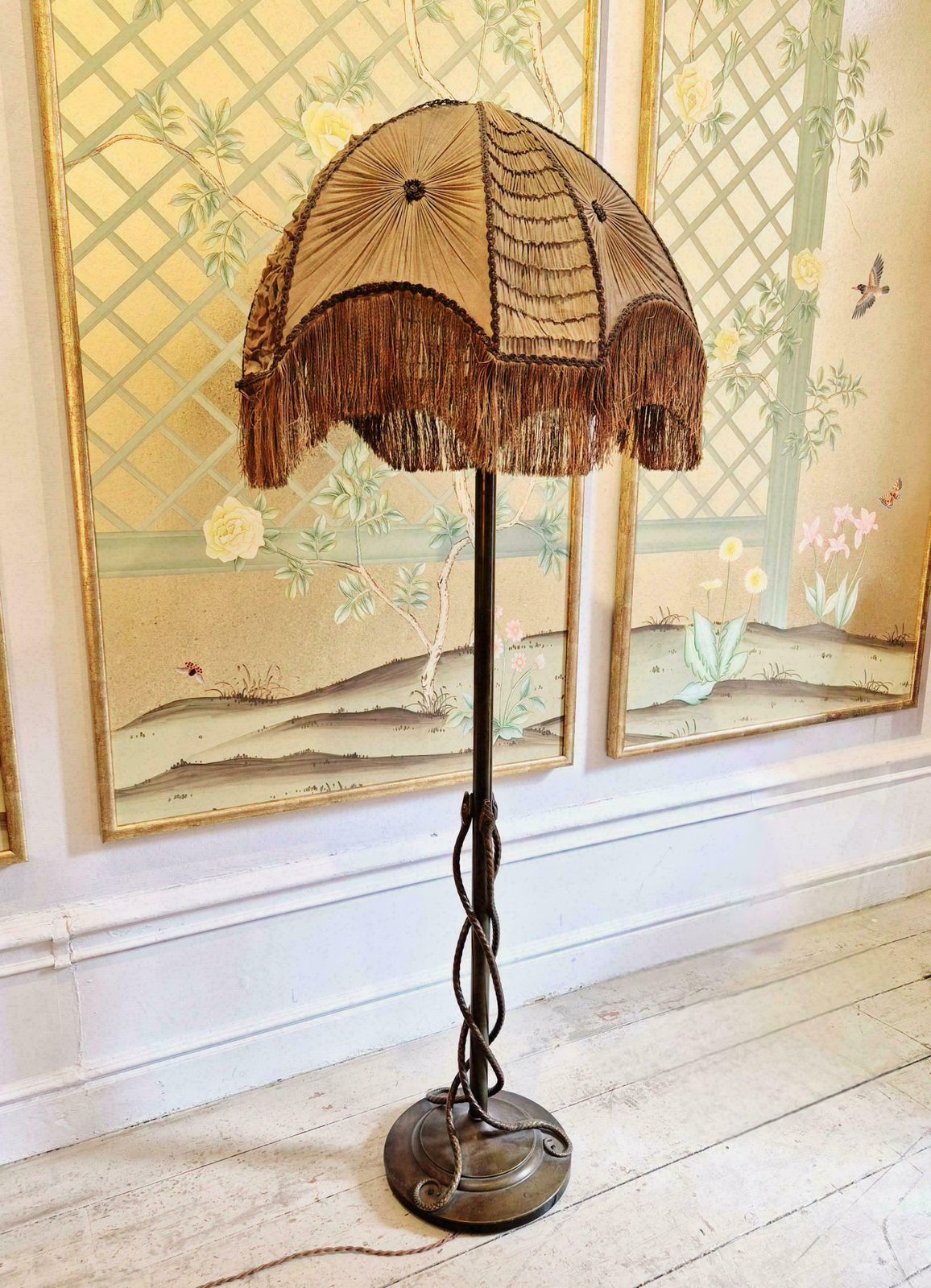 Rare Exquisite Bronze Floor Lamp With Entwined Snakes, Early 1900s. photo vintage