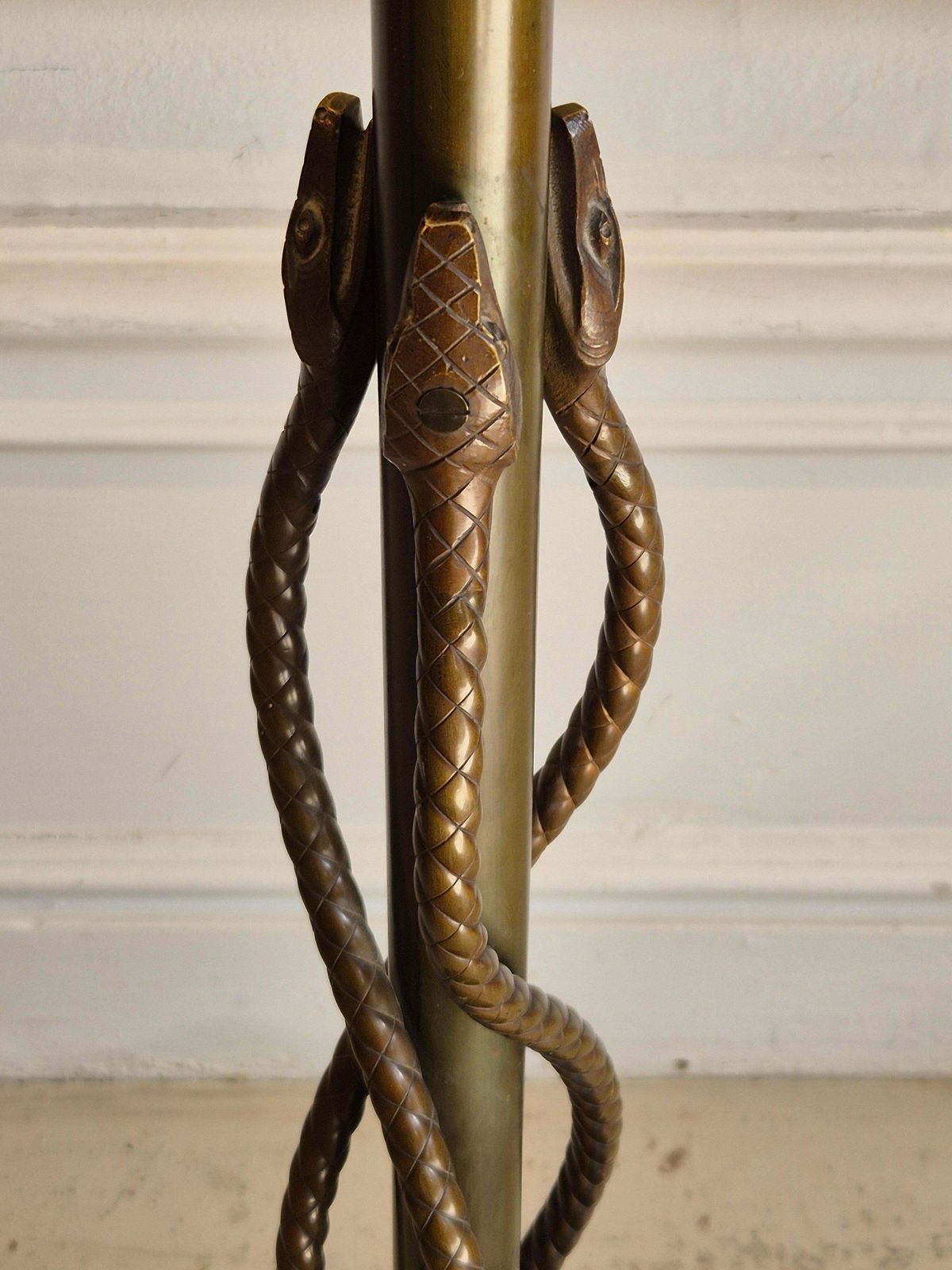 Lighting Rare Exquisite Bronze Floor Lamp With Entwined Snakes, Early 1900s. photo