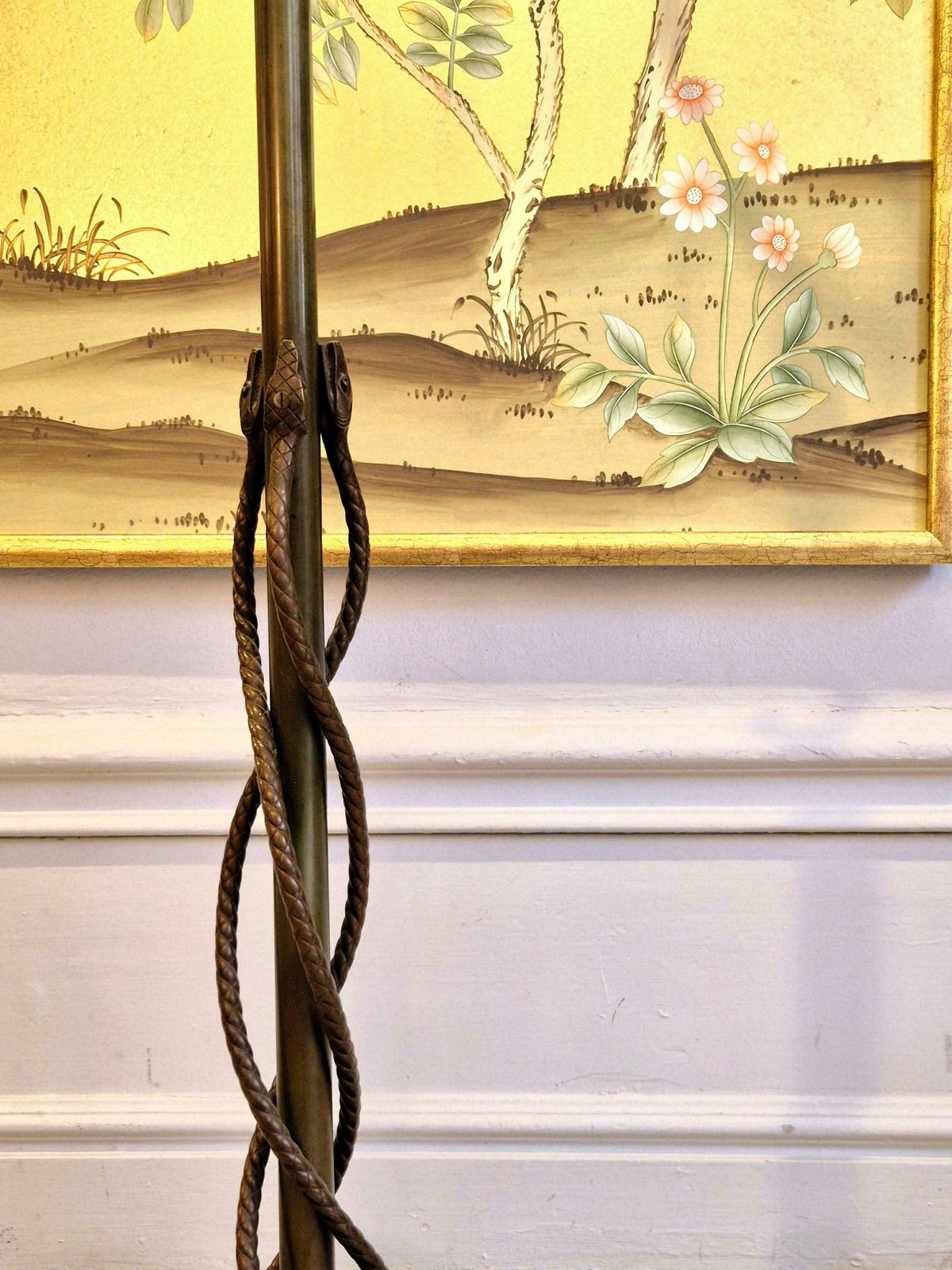 photo vinterior Rare Exquisite Bronze Floor Lamp With Entwined Snakes, Early 1900s.