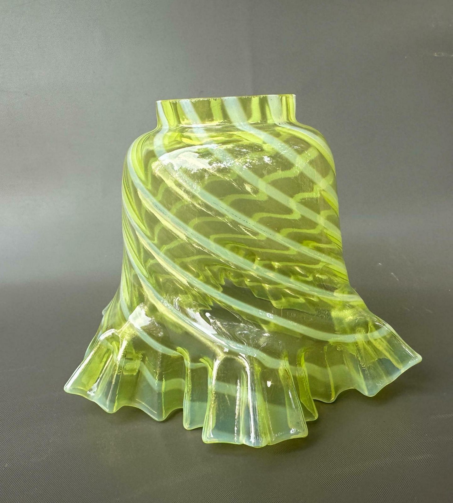 Opalescent Uranium Vaseline Swirl Glass Lamp Kerosene Oil photo for sale