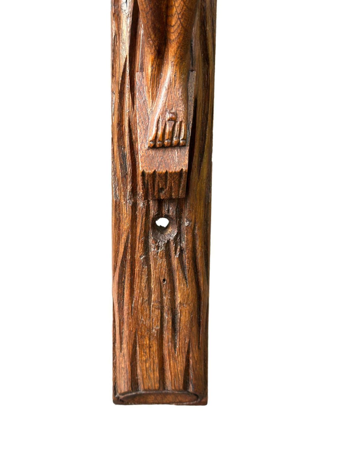 Large Hand Carved Wood Wall Cross   Folk Art   Altar Wooden Crucifix   Wood Jesus Corpus Statue photo vintage