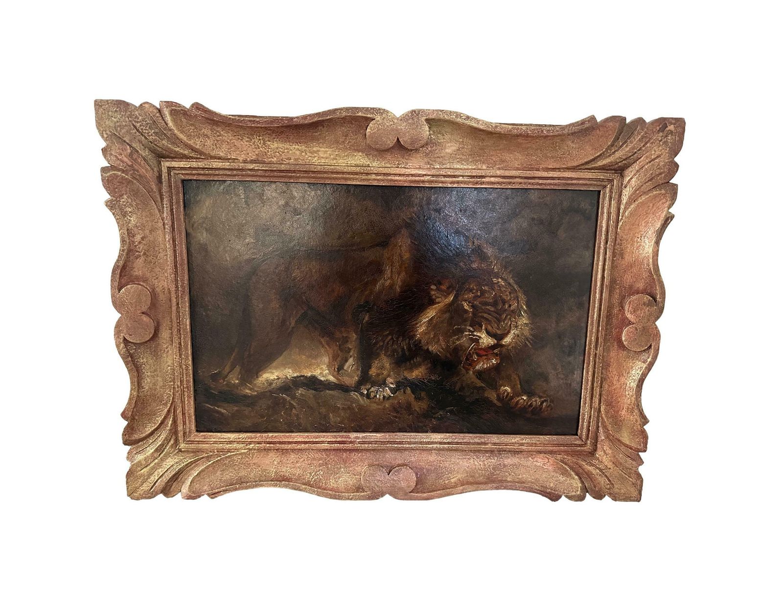 Art Deco Lion Painting Oil On Cardboard Gift For Her/ Him photo furniture