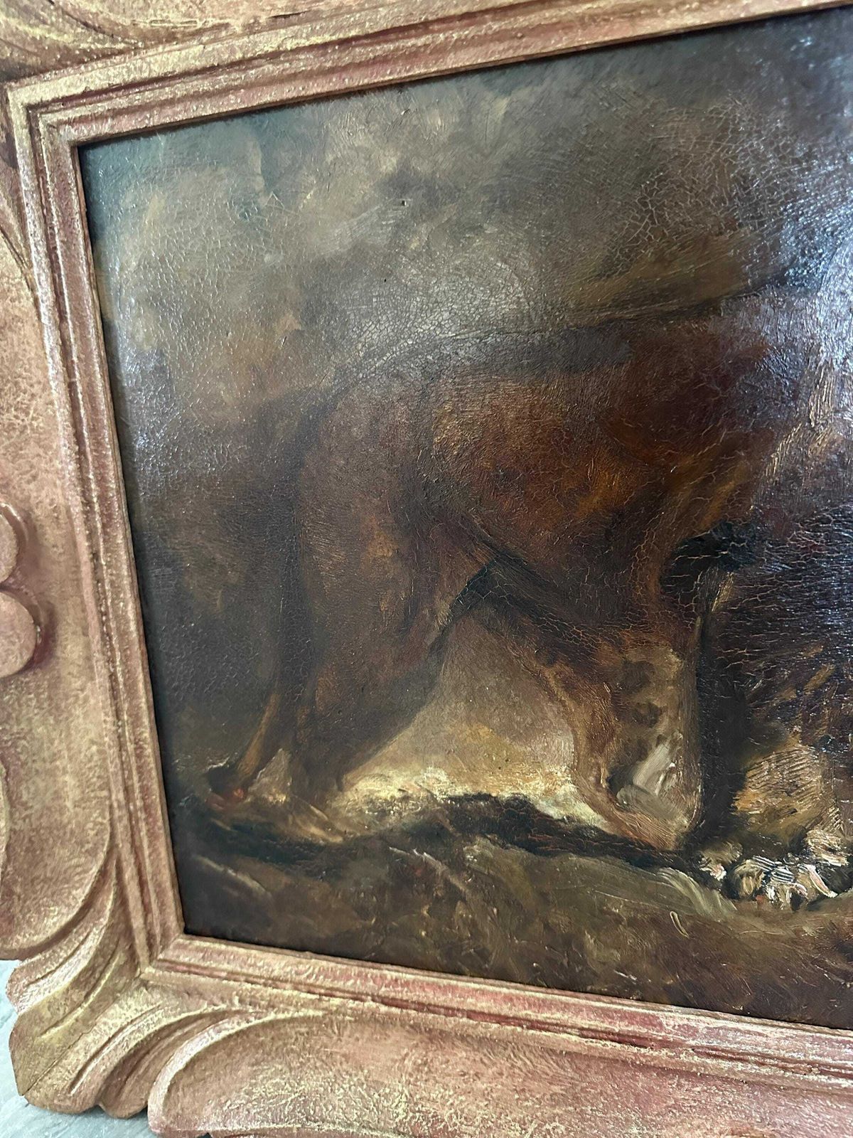 Art Deco Lion Painting Oil On Cardboard Gift For Her/ Him photo vinterior