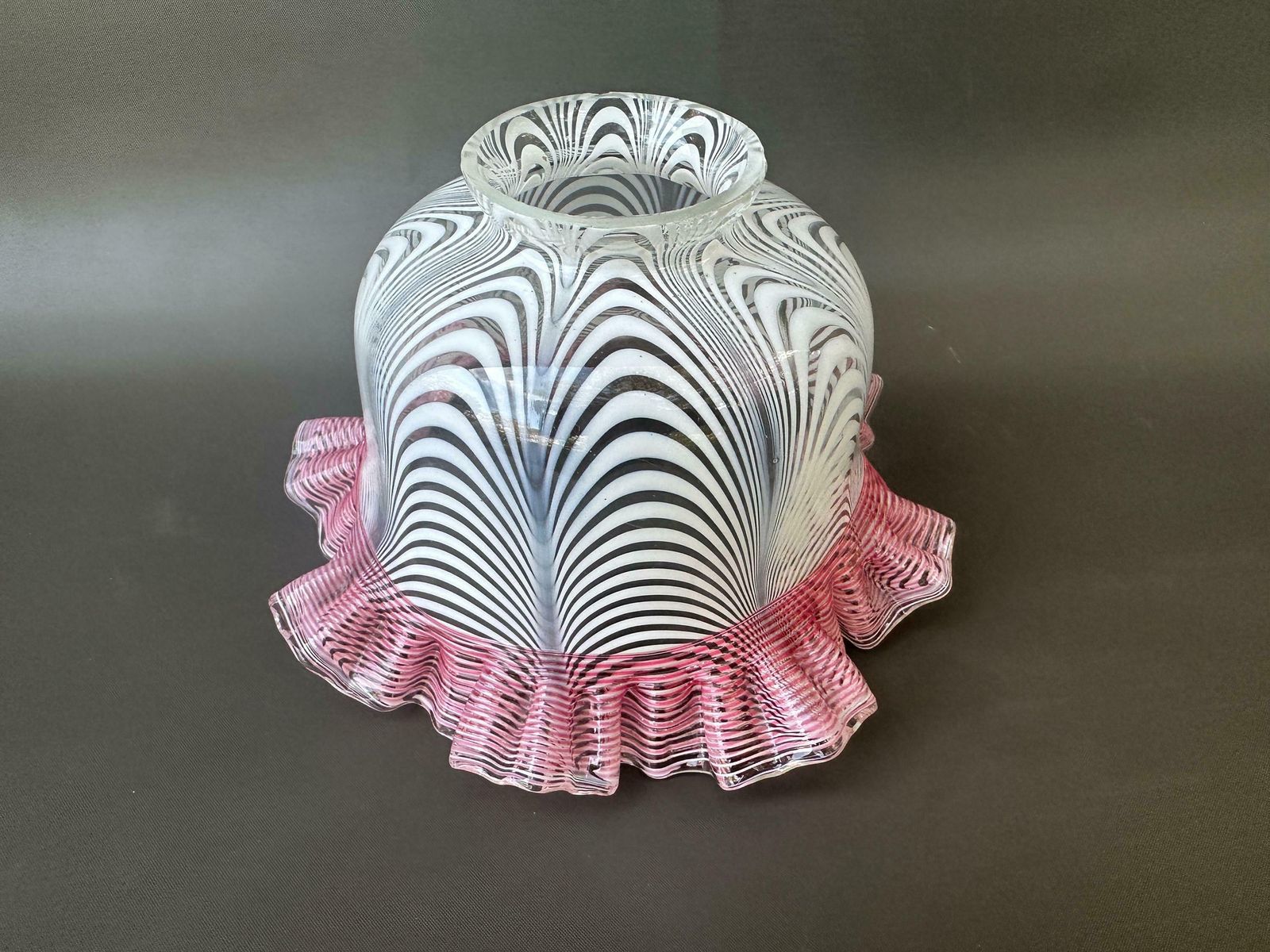 Antique French Tulip Red And White Glass Lamp Shade Xxe Gift For Her photo vintage