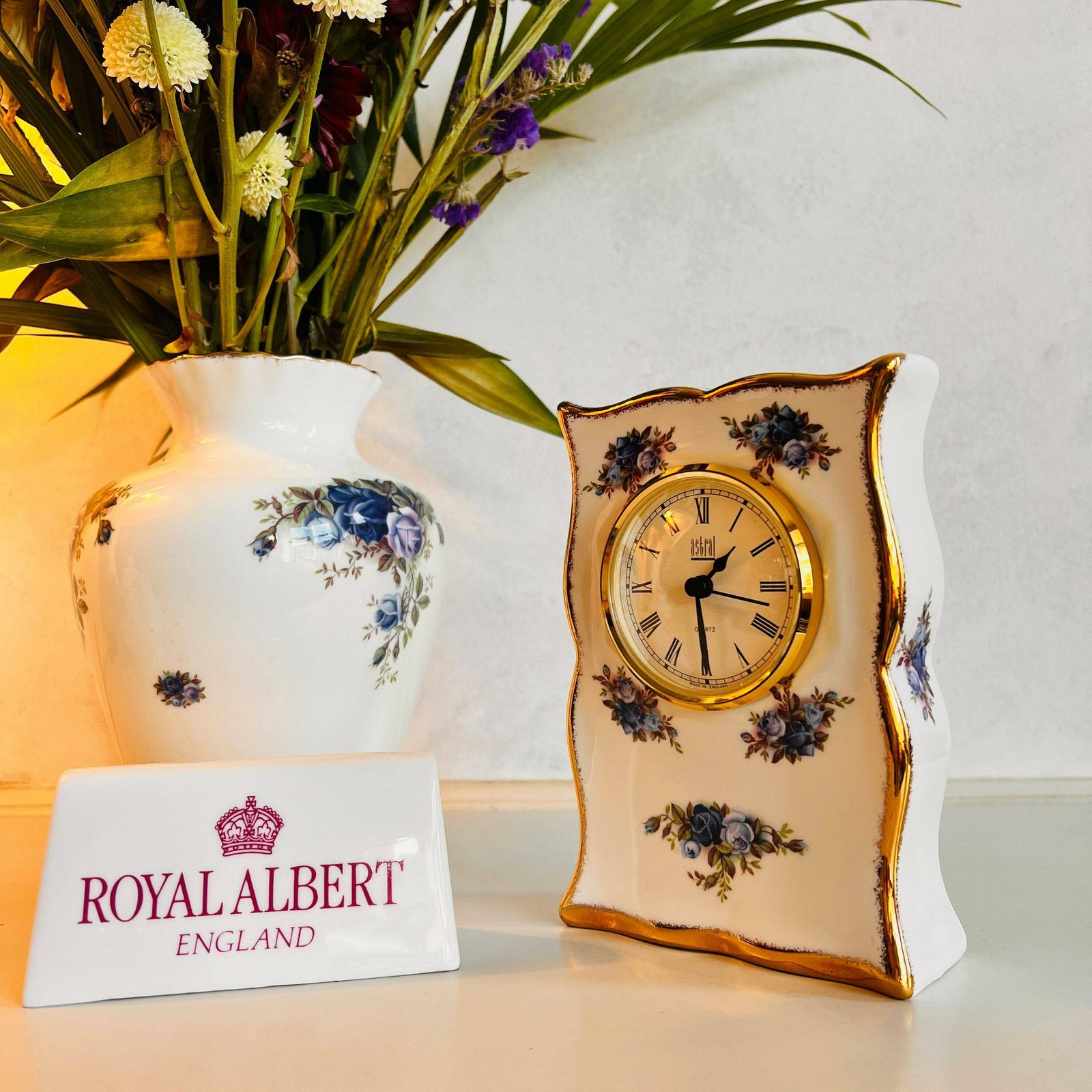 Original Royal Albert Moonlight Rose, Quartz Clock, Bone China Porcelain, Made In England photo for sale