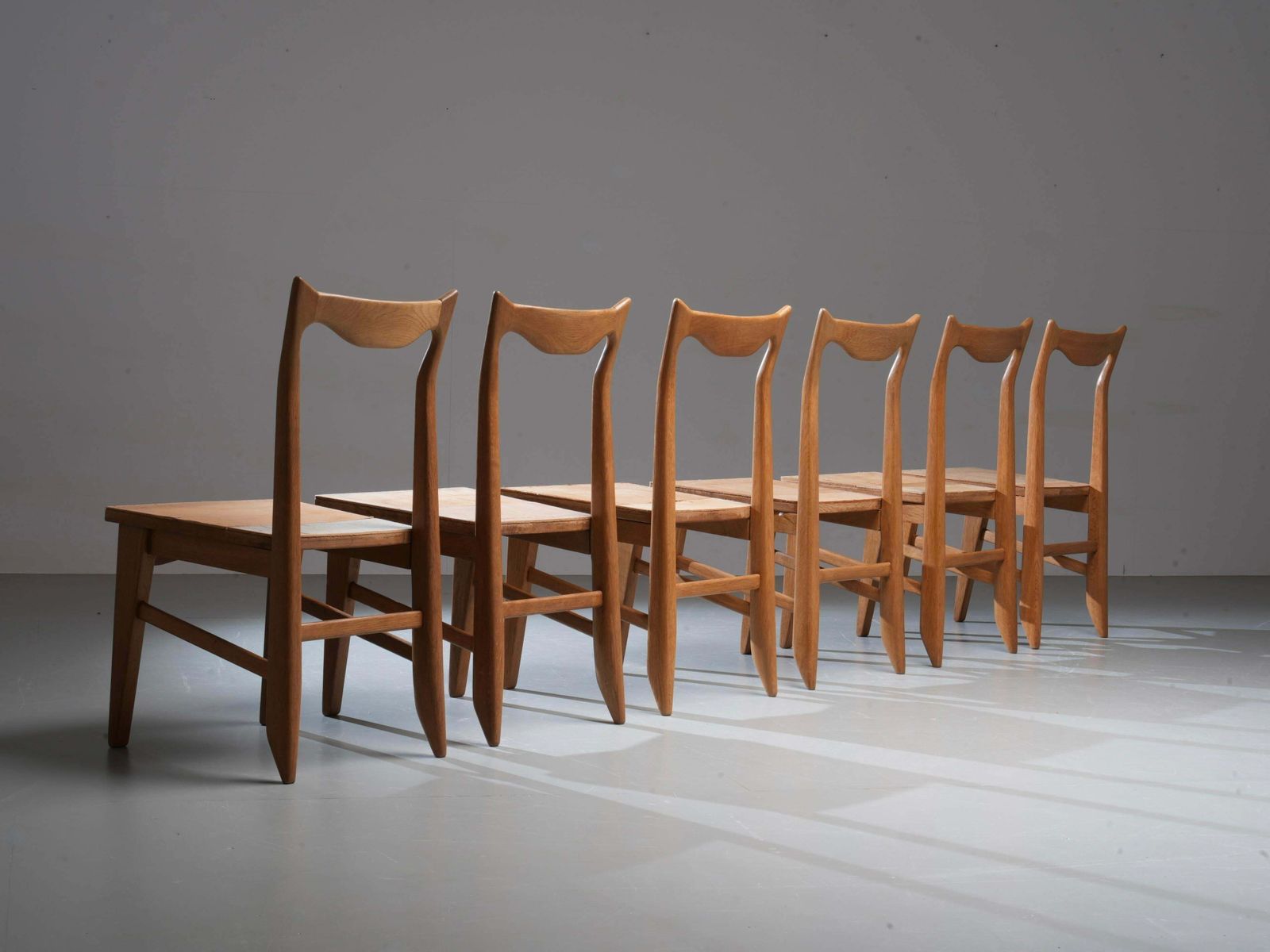 Set Of 6 Guillerme Et Chambron Dining Chairs In Oak, France, 1960's photo vintage