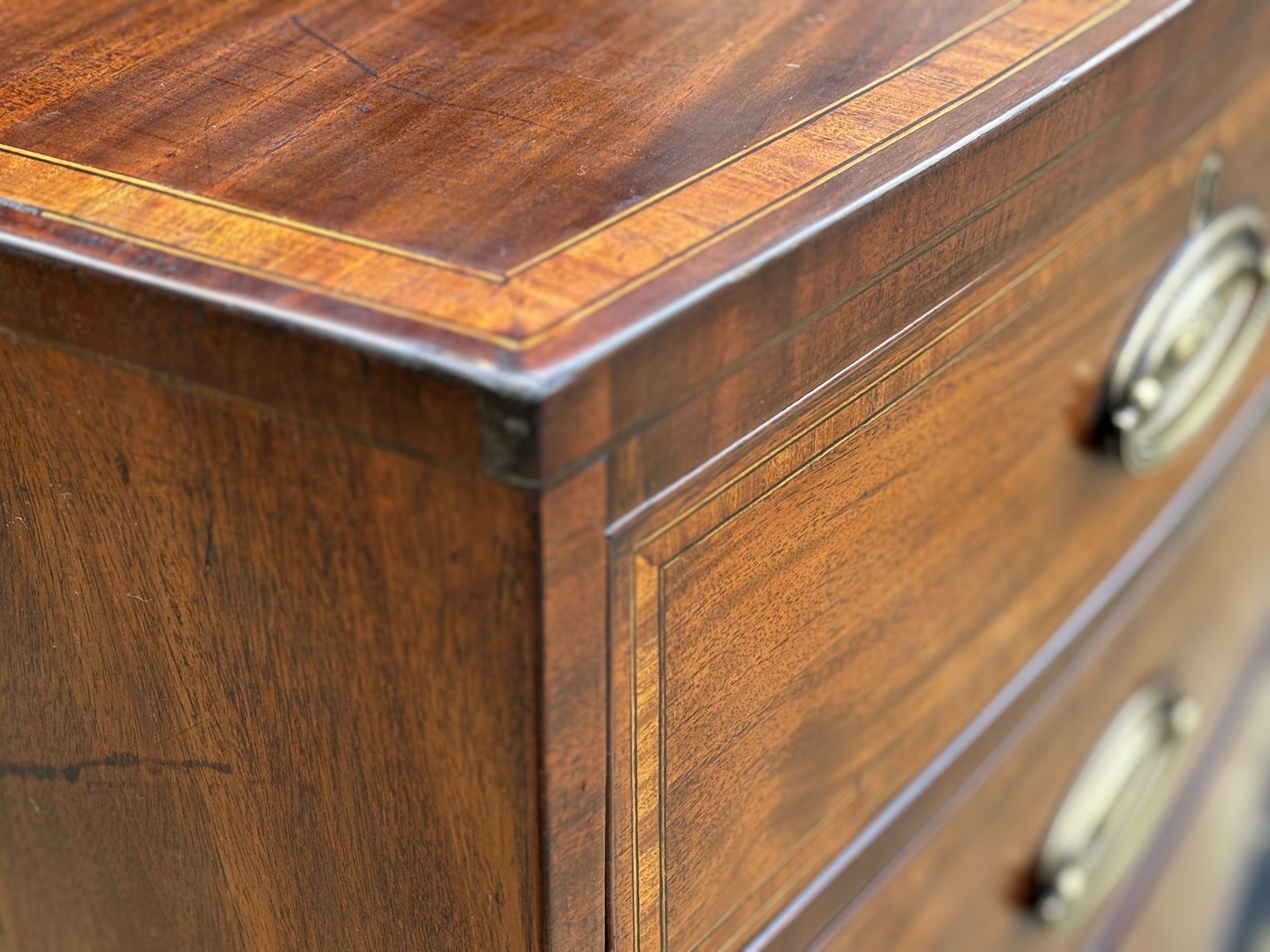 19th Century Bow Front Mahogany Inlay Chest Of Drawers photo for sale