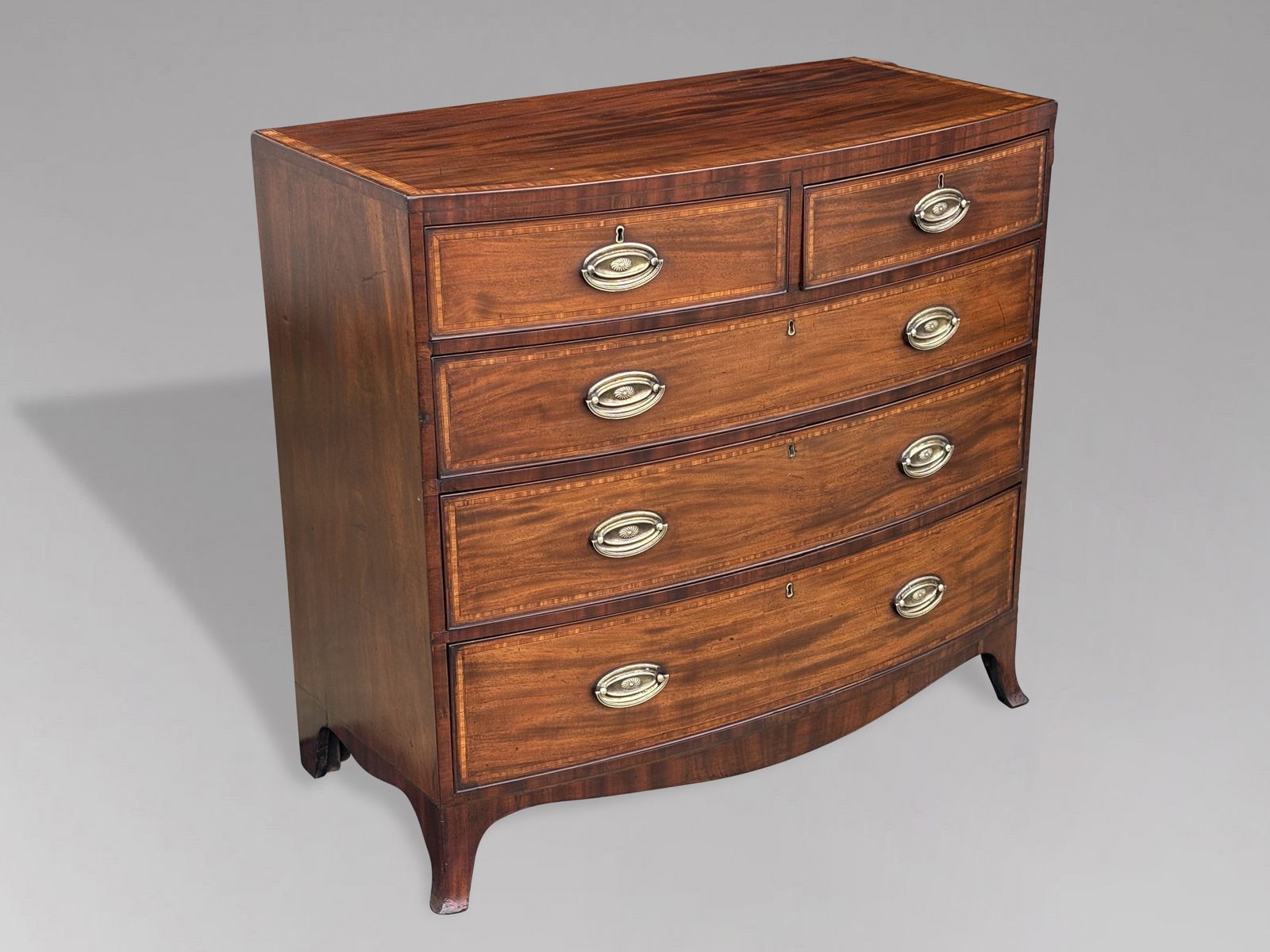 19th Century Bow Front Mahogany Inlay Chest Of Drawers photo buy