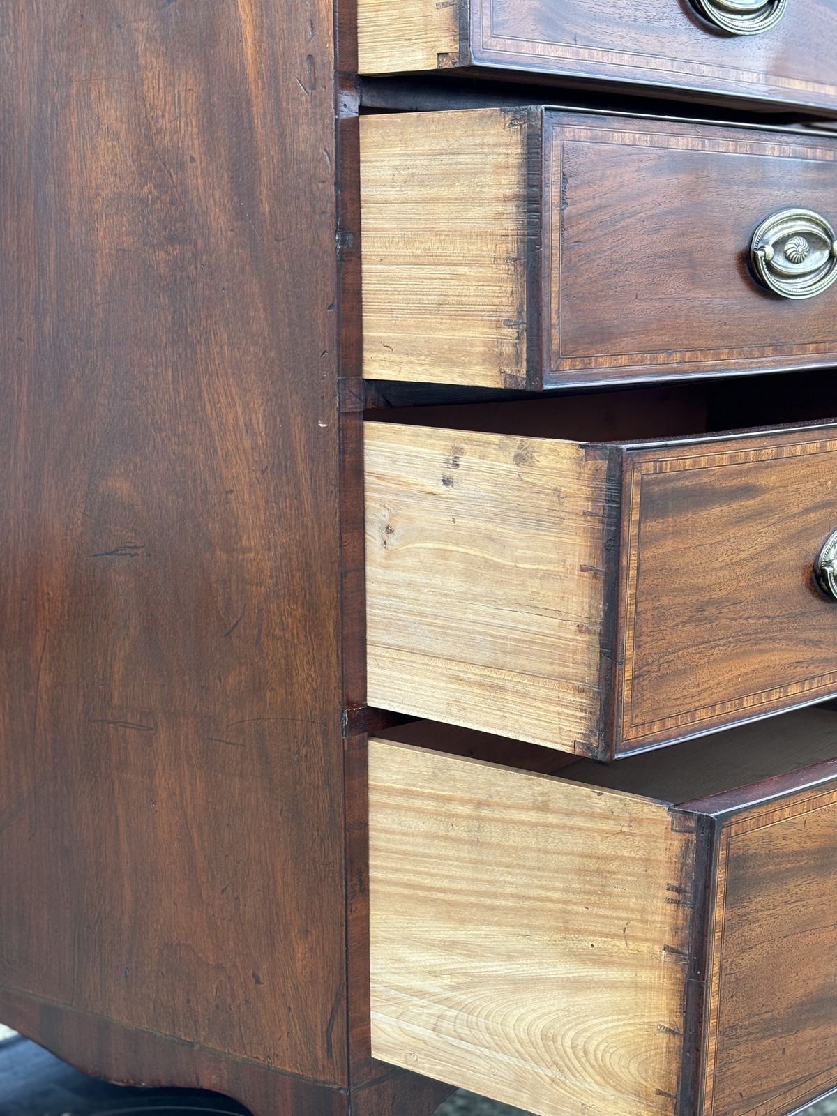 19th Century Bow Front Mahogany Inlay Chest Of Drawers photo vintage