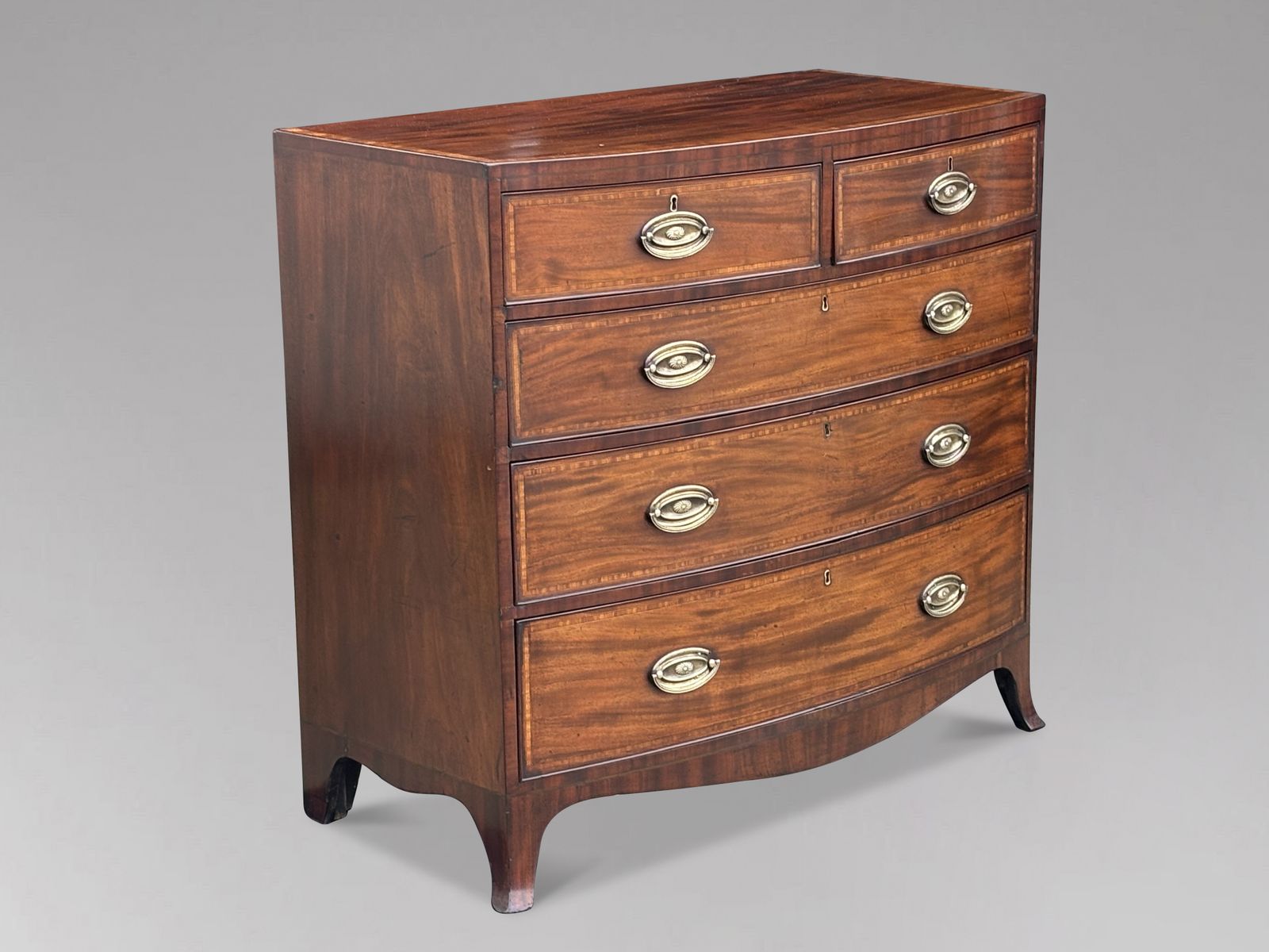 Furniture 19th Century Bow Front Mahogany Inlay Chest Of Drawers photo