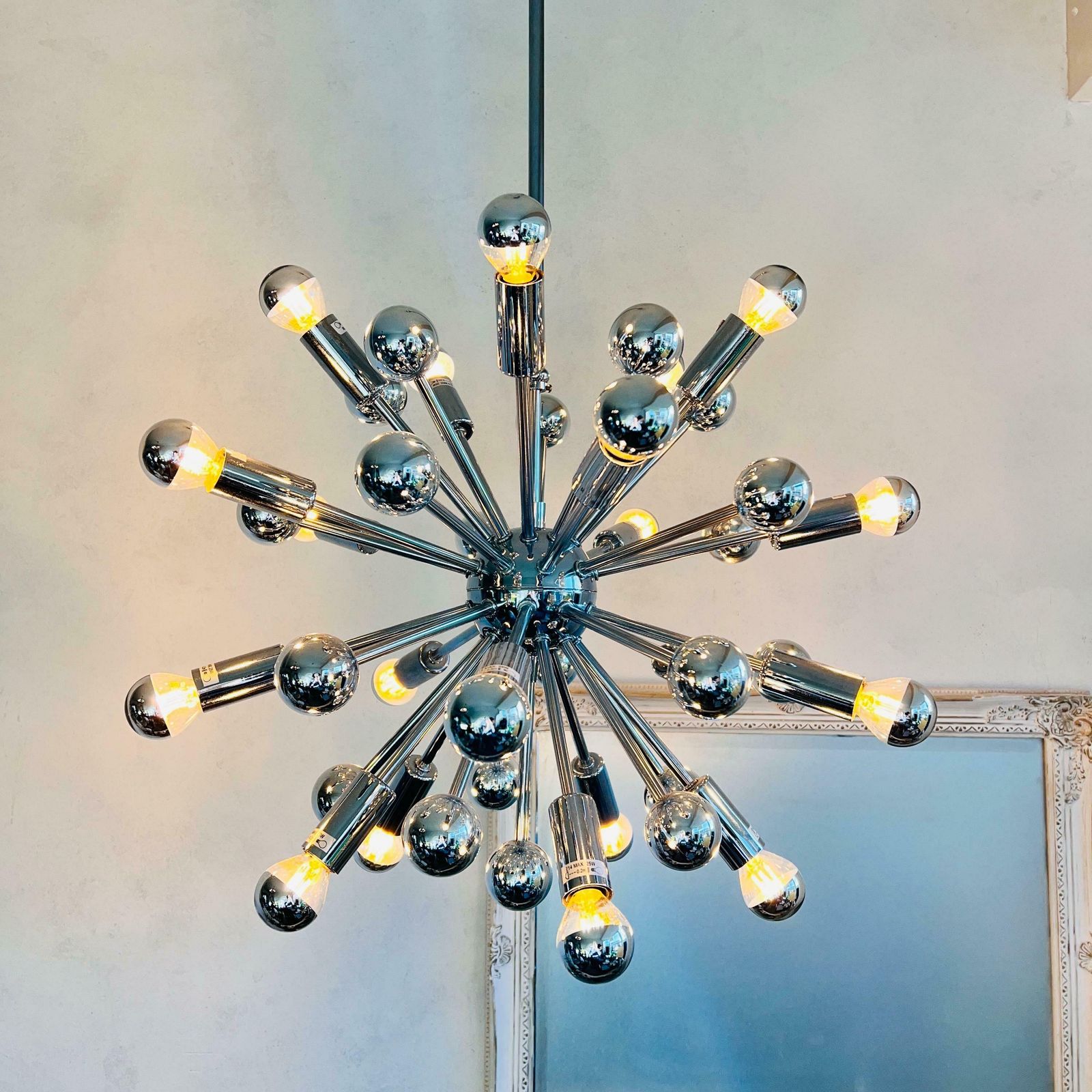 Vintage Chrome Sputnik Chandelier 1970's Pendant Chromed Space Age Atomic Design Vintage Hanging Light