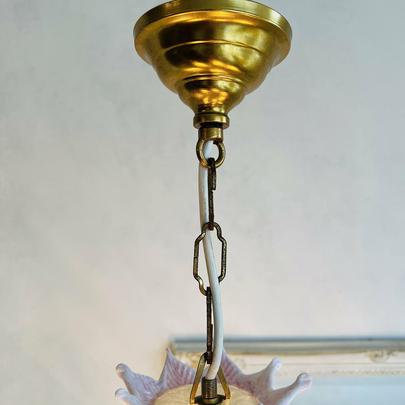 photo furniture Vintage Pink Murano Chandelier, Murano Venetian Hand Blown Light, Pink Clear Glass Flowers Floral Hand Made Light 1950 Italian