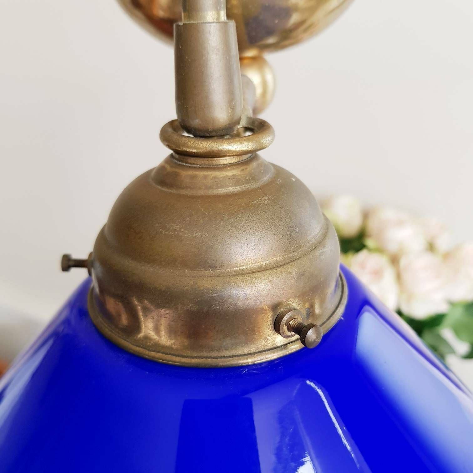 Vintage Blauwe Hanglamp Met Treksysteem, Ca. Jaren 1960 photo vinterior