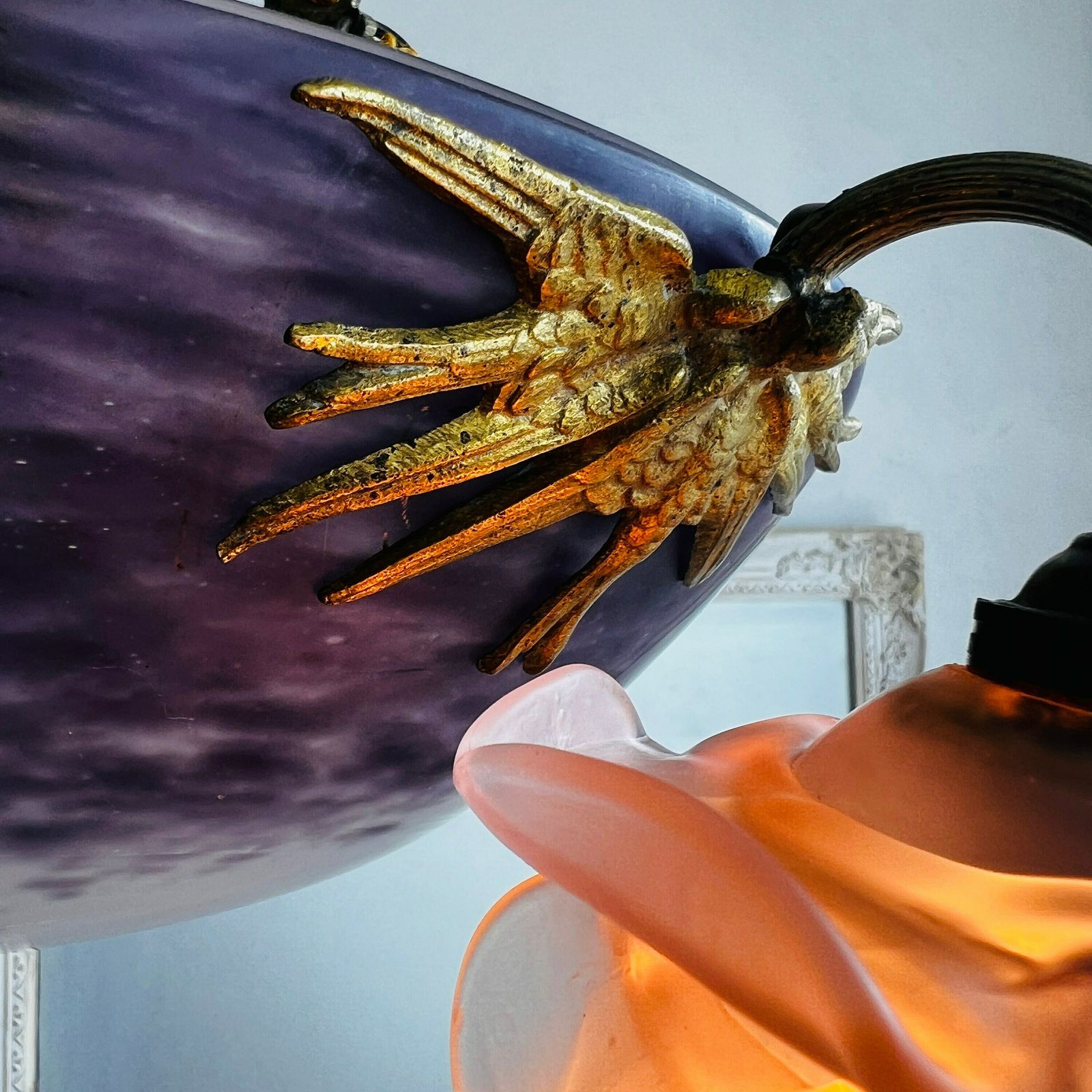 Antique Purple Chandelier French Pendant Lamp With 4 Bulbs Light Vintage Home Lighting photo buy