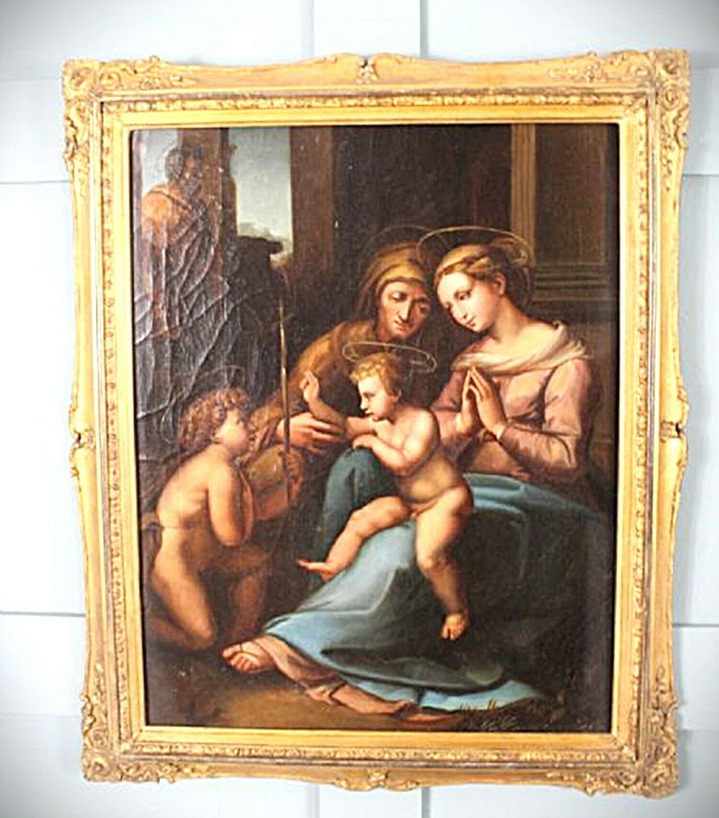 Antique Italian Oil Painting  After Raphael photo vintage