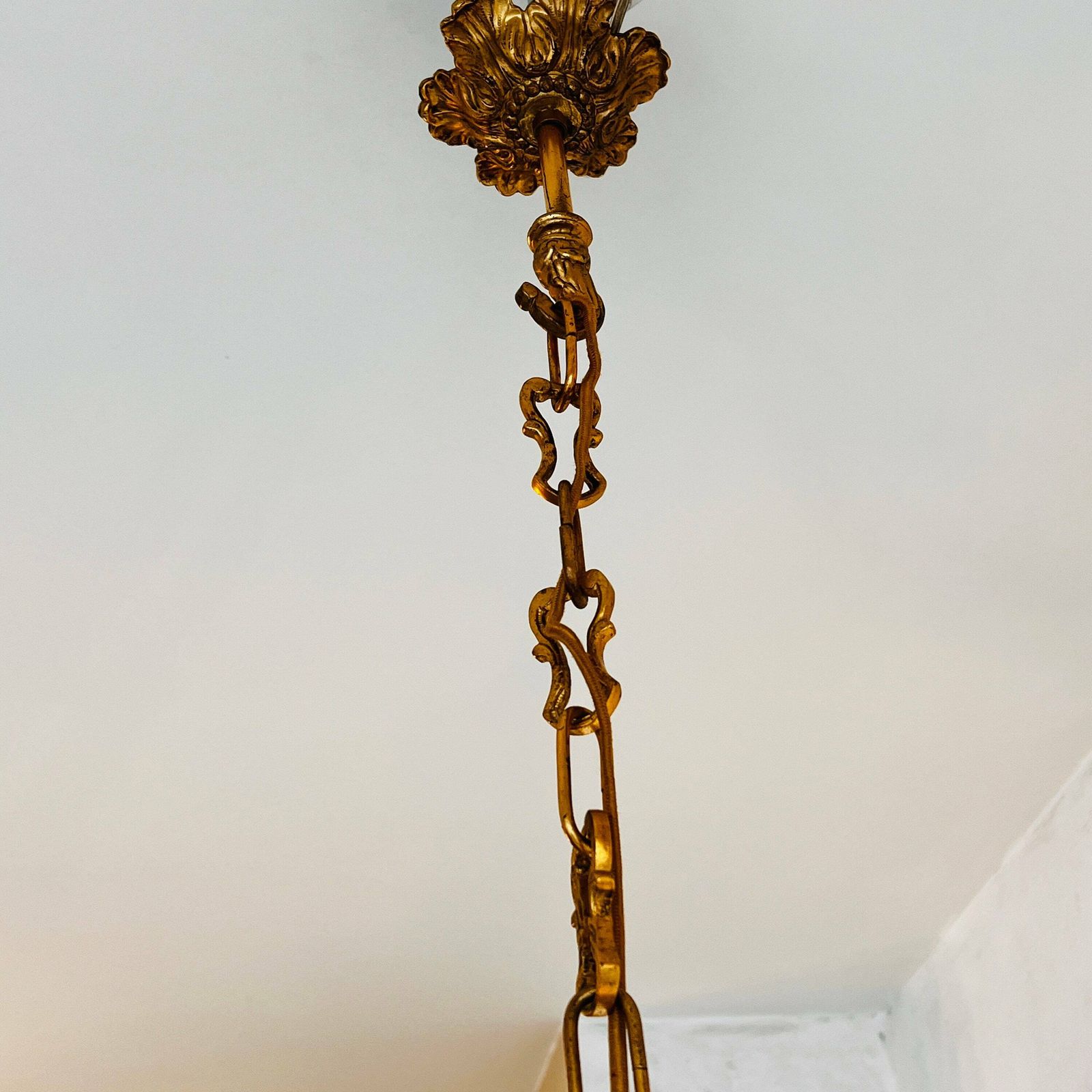 photo furniture Vintage French Ceiling Lamp, Lantern With Etched Glass Panels, Art Deco Style