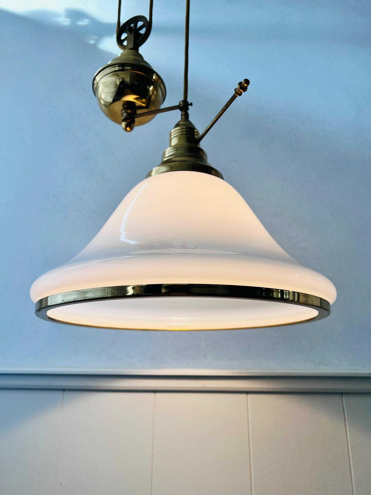 Vintage Messing Hanglamp Met Treksysteem