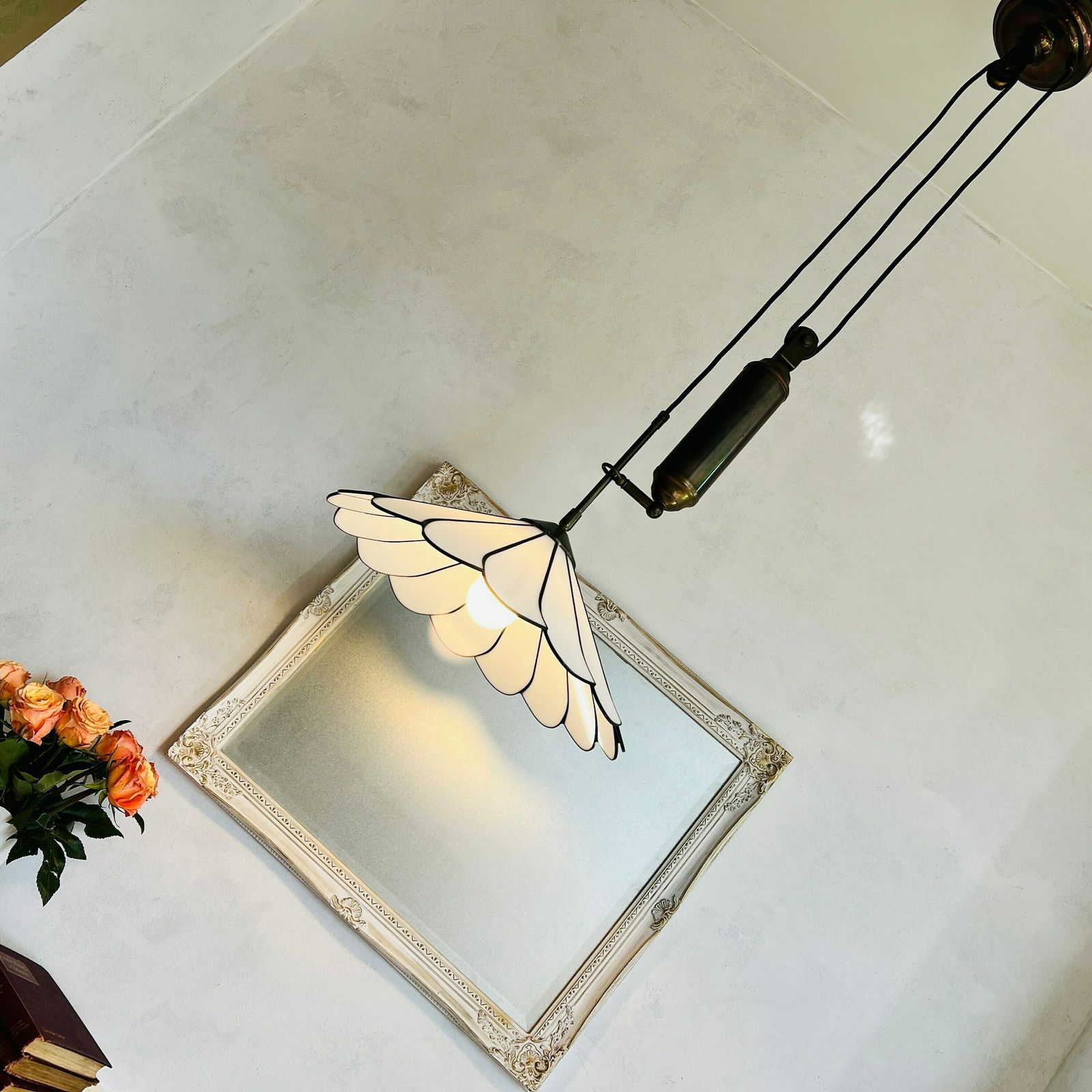 Hanglamp Met Trekpendel, Ca. Jaren 1970, Hanglamp Met Plexiglas, Art Deco Stijl photo vintage