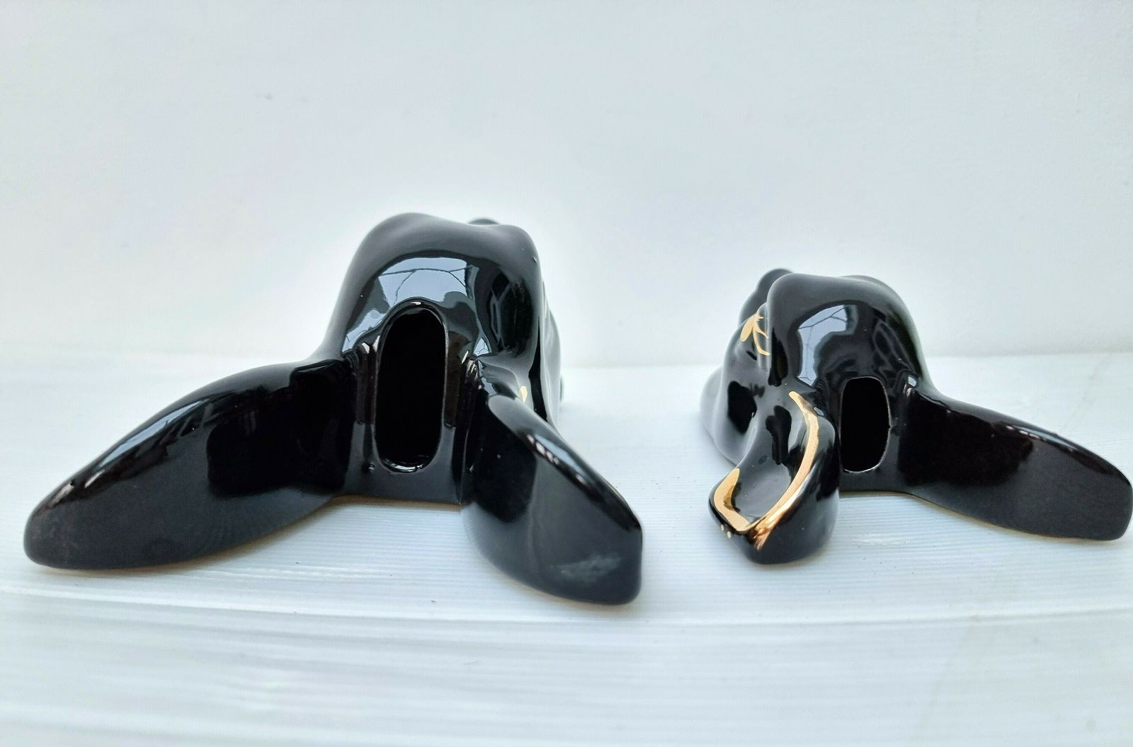 Pair Of Deers Head Wall Vase Pocket Sconces Black Gold Modernist / Mid Century photo Home Decor
