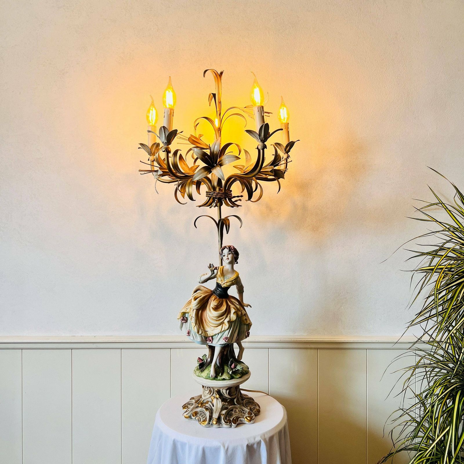 Vintage Handgemaakt Hoog Kandelaber Torchère Lamp