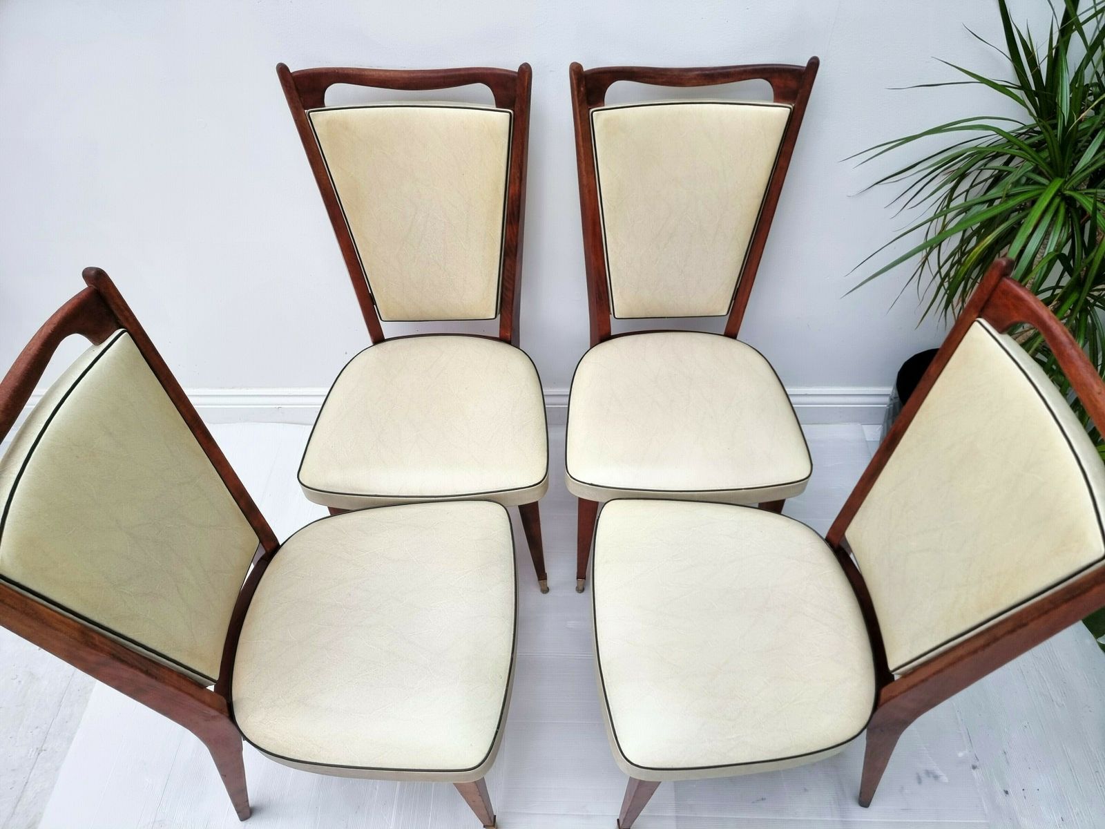 French Art Deco Dining Chairs Beech Vinyl  Mid Century Set Of 4 photo for sale