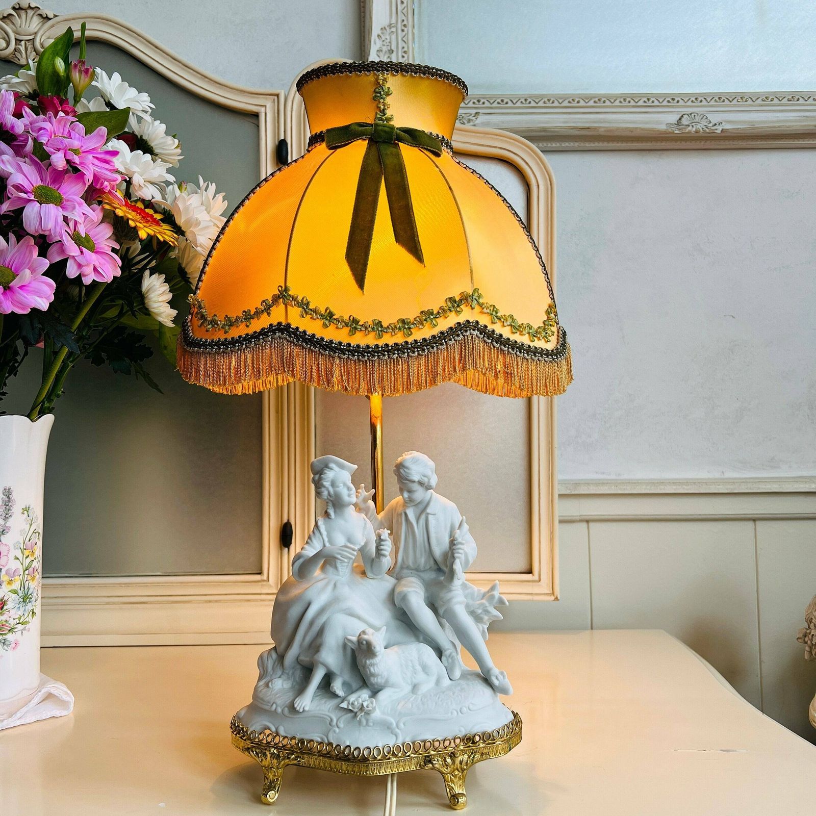 Vintage Biscuit Porcelain Lamp, Beautiful Victorian Style, Interior Design, Home Lighting photo for sale