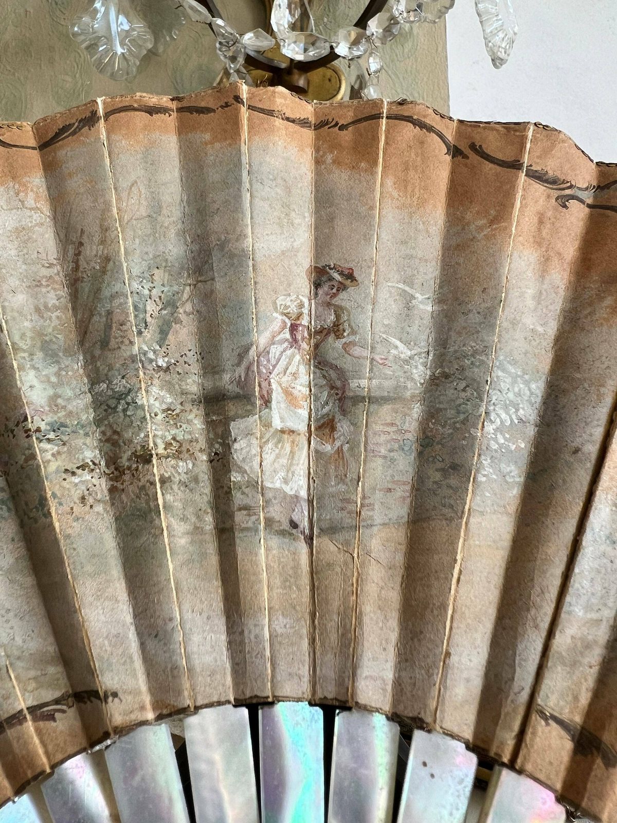 Antique 1900 1920 Victorian Hand Painted Fan Exquisite Hand Fan photo for sale