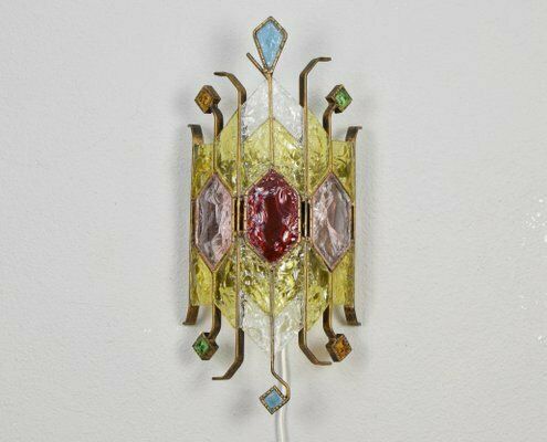 Mid Century Italian Brutalist Murano Glass Wall Lamp By Longobard For Poliarte, 1980s