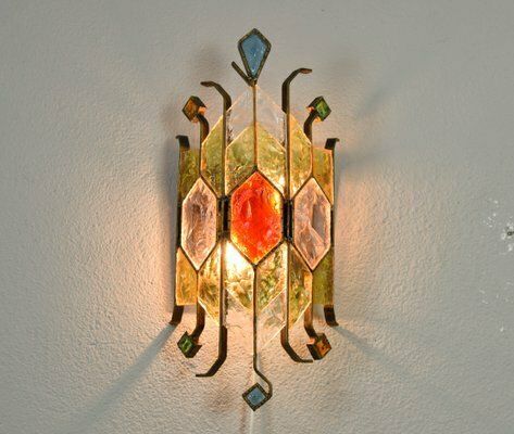 Mid Century Italian Brutalist Murano Glass Wall Lamp By Longobard For Poliarte, 1980s photo for sale