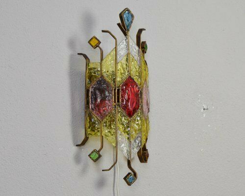 Mid Century Italian Brutalist Murano Glass Wall Lamp By Longobard For Poliarte, 1980s photo Lighting