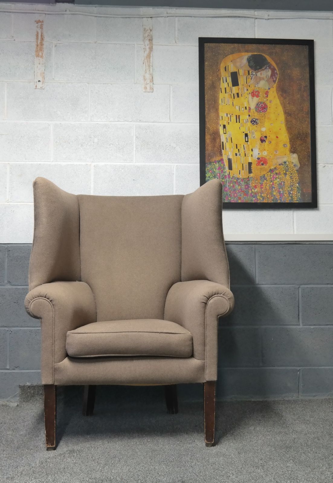 Stunning George III Wing Back Library Club Fireside Armchair   Sand