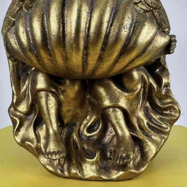 Golden Wooden Wall Holy Water Stoup Sculpture With Angels photo for sale