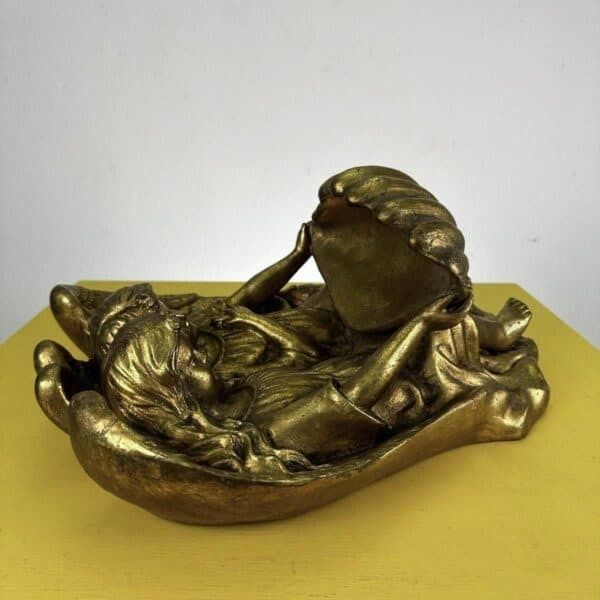 Golden Wooden Wall Holy Water Stoup Sculpture With Angels photo Art