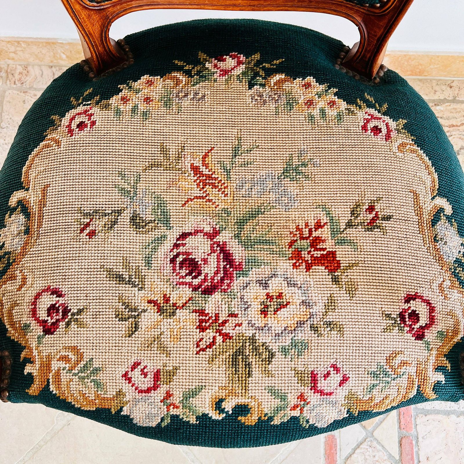 Vintage French Tapestry Armchair With Roses photo Furniture