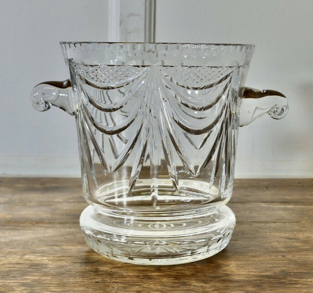 Large French Art Deco Hand Blown Cut Crystal Champaign Ice Bucket, Wine Cooler