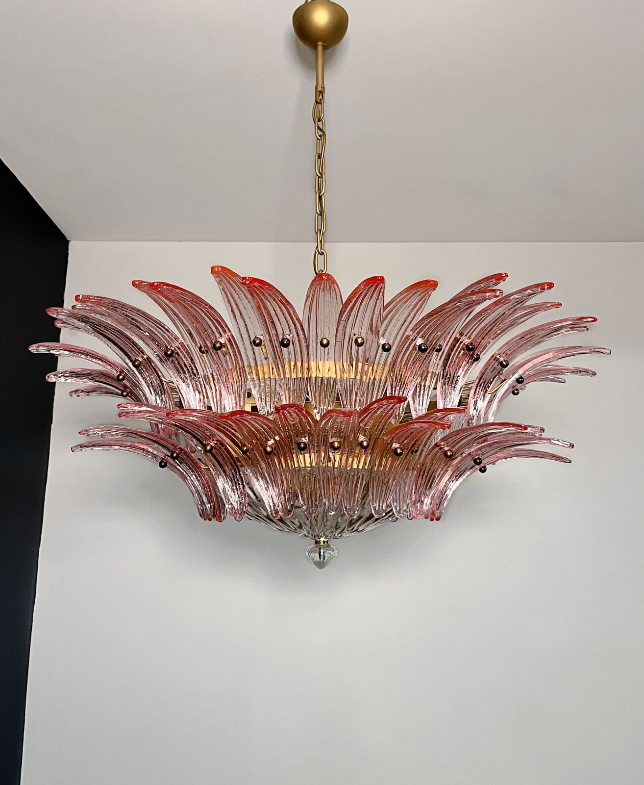 Murano Chandelier Original Palmette, Two Levels, 82 Pink Glasses photo for sale