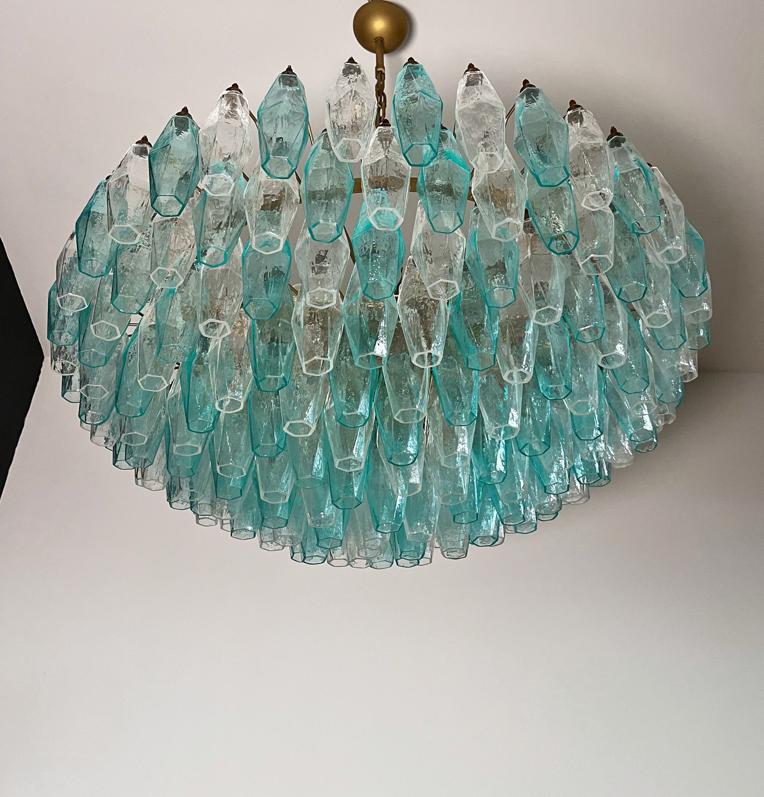 photo for sale Turquoise & Clear Poliedri Murano Glass Chandelier
