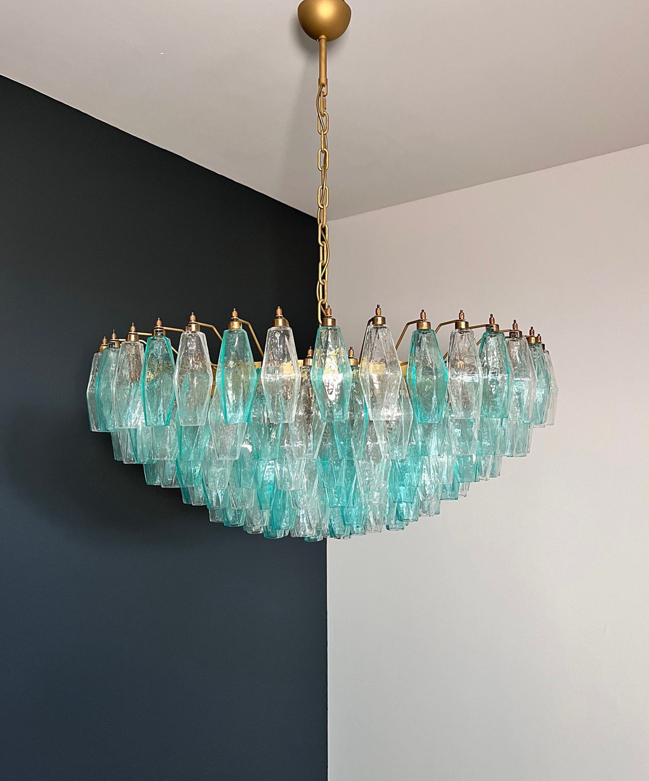 Lighting Turquoise & Clear Poliedri Murano Glass Chandelier photo