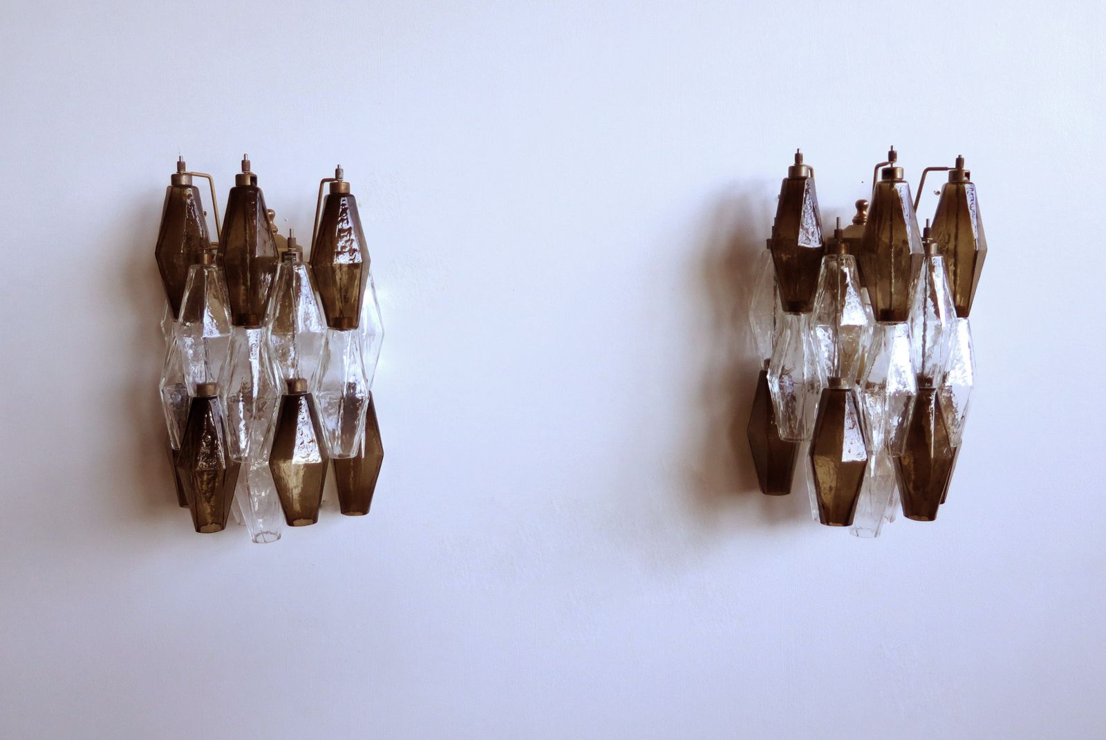 Vintage Murano Italian Poliedri Smoked And Trasparent Glass Wall Sconces photo Lighting