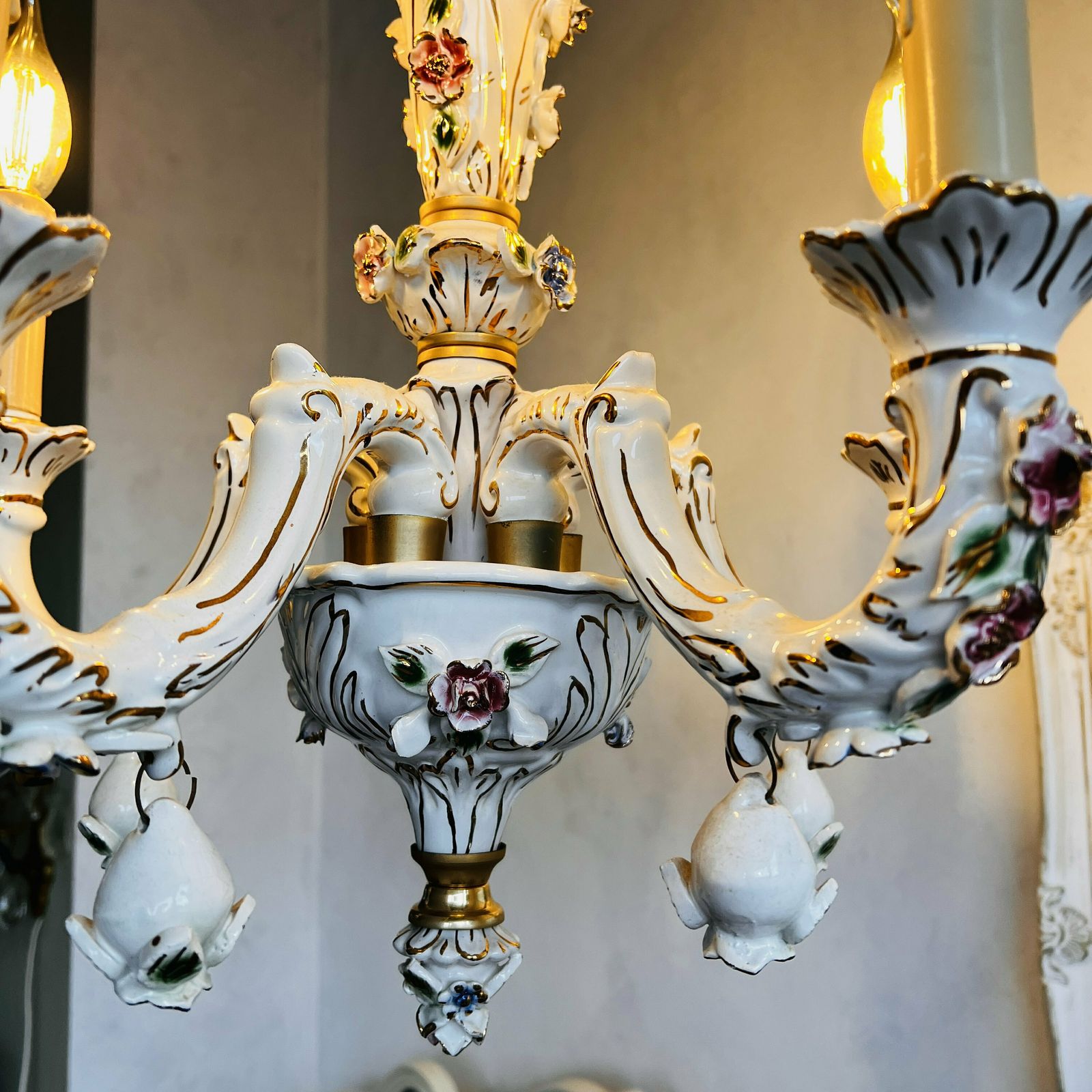 Porcelain Chandelier, Vintage Home Lighting, Capodimonte Style. photo 604.0