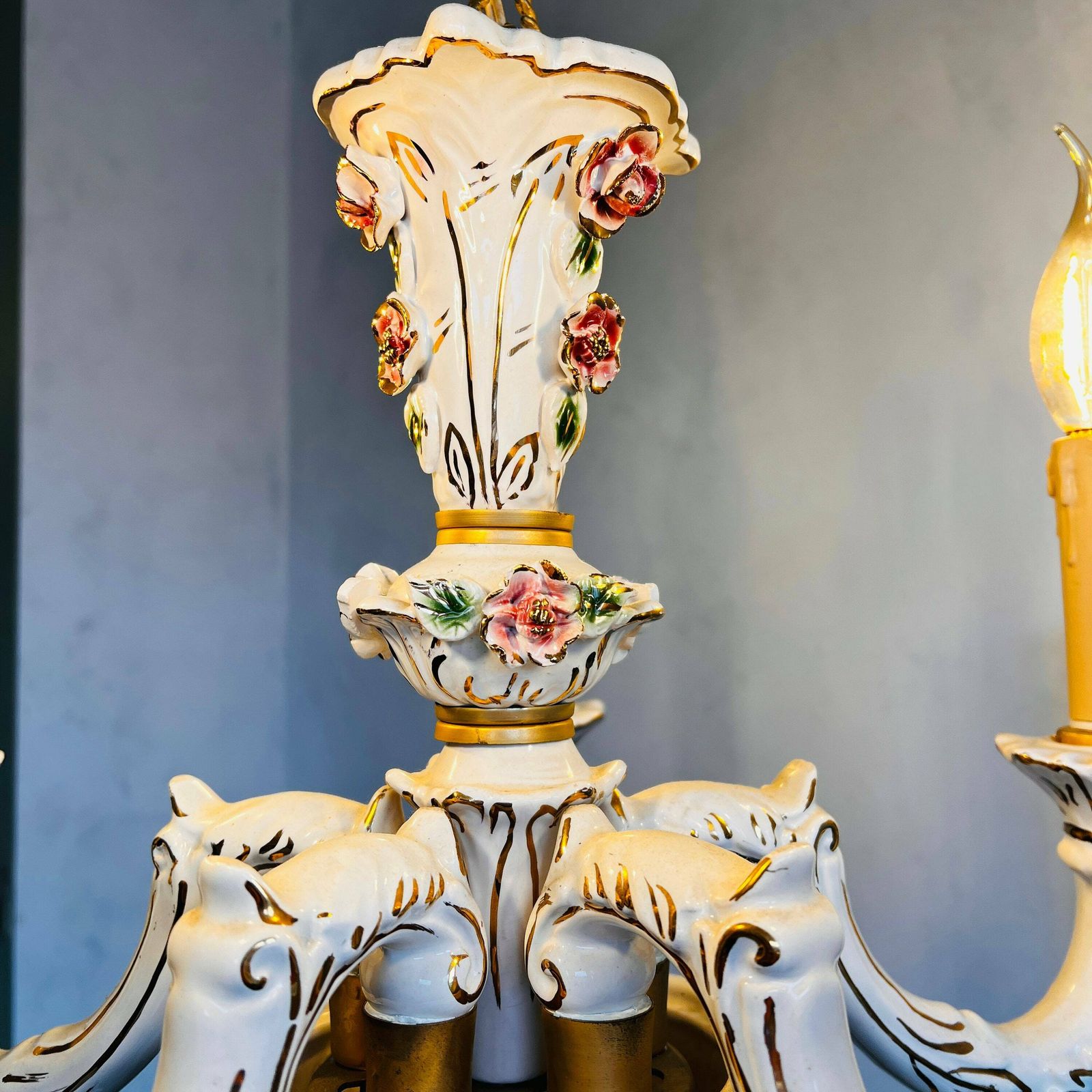 Porcelain Chandelier, Vintage Home Lighting, Capodimonte Style. photo vinterior
