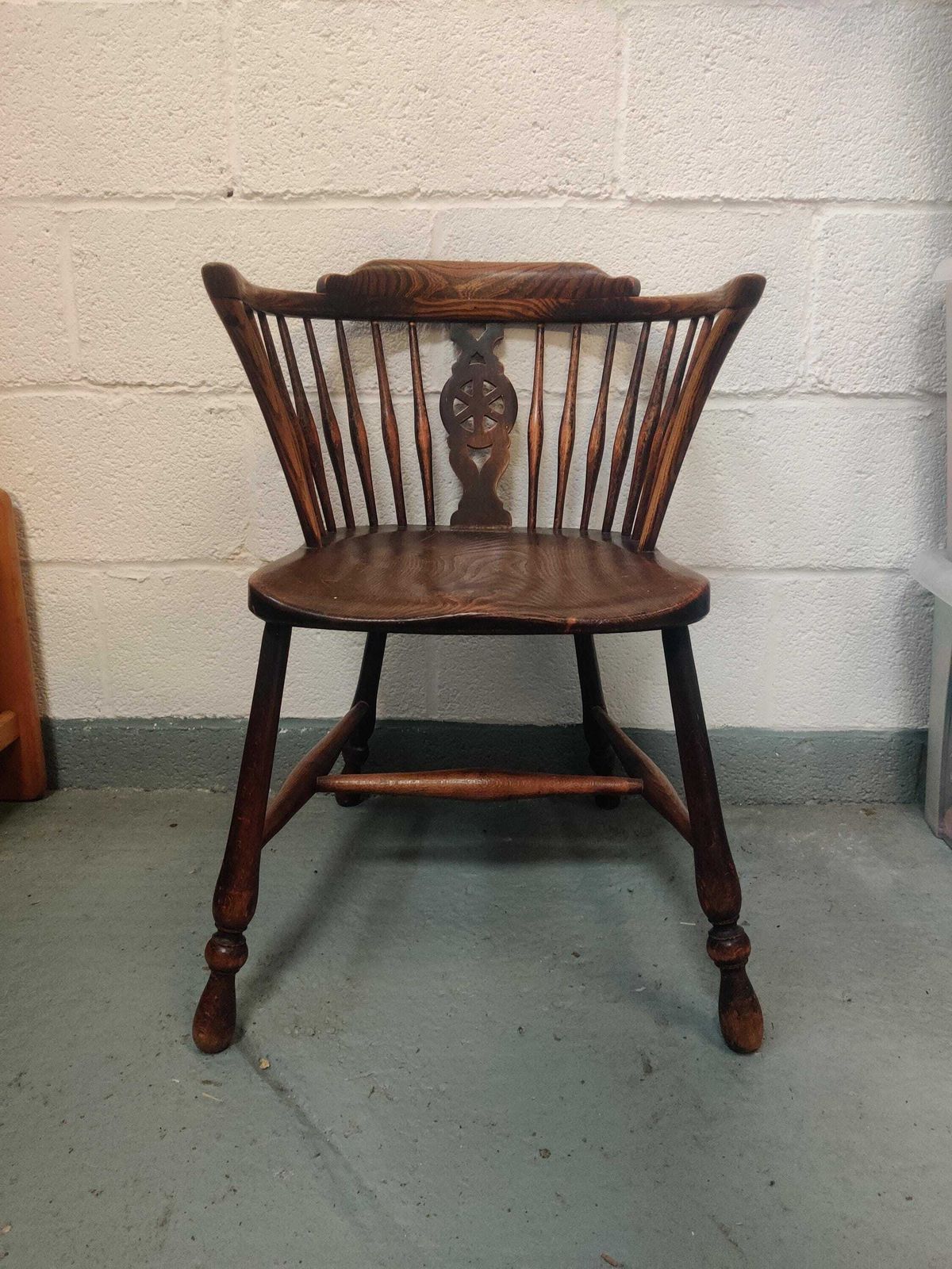 Antique Oak Victorian Smokers Bow Chair, Made By Roberston And Colman Of Norwich, Wheel Back Chair. photo furniture