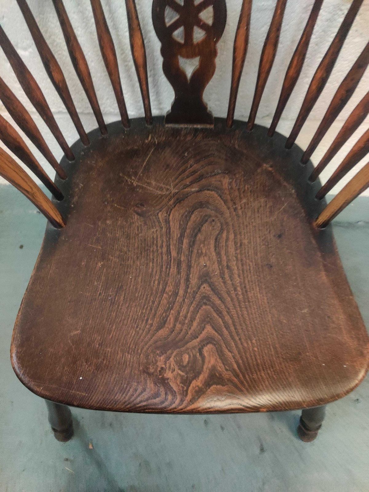 Antique Oak Victorian Smokers Bow Chair, Made By Roberston And Colman Of Norwich, Wheel Back Chair. photo for sale